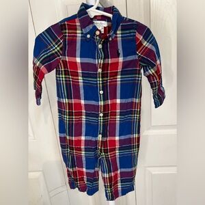 Ralph Lauren Baby Polo 6 months Plaid One Piece Romper Outfit 6M Blue Red Madras